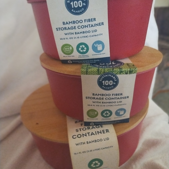 Red Bamboo Fiber Storage Containers - Picture 4 of 16